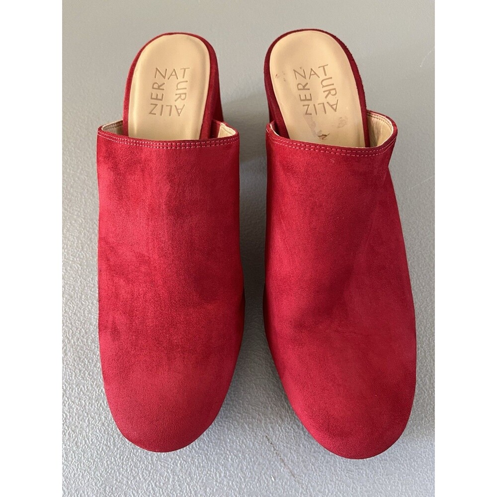 Naturalizer Daria Womens Red Suede Slip On Block Heel Mules Shoes Sz 8W Classic